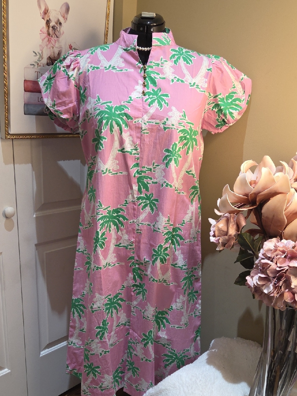 Nwt XXL STS SAIL TO SABLE Pink Palm-Print Maxi Dress with Mandarin Collar